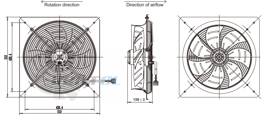 Присоединительные размеры Fans-tech AS400B2-AL5-02 осевой AC
