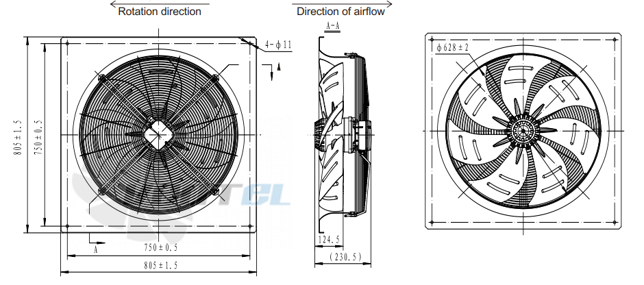 Присоединительные размеры Fans-tech AS630B3-AL5-01 осевой AC