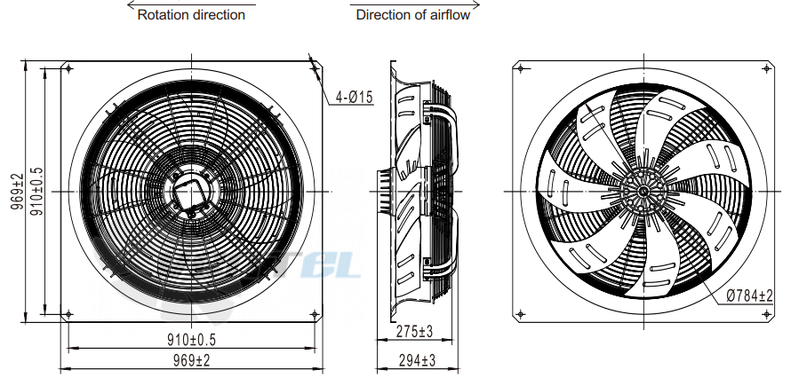 Присоединительные размеры Fans-tech AS800B3-AL5-06 осевой AC