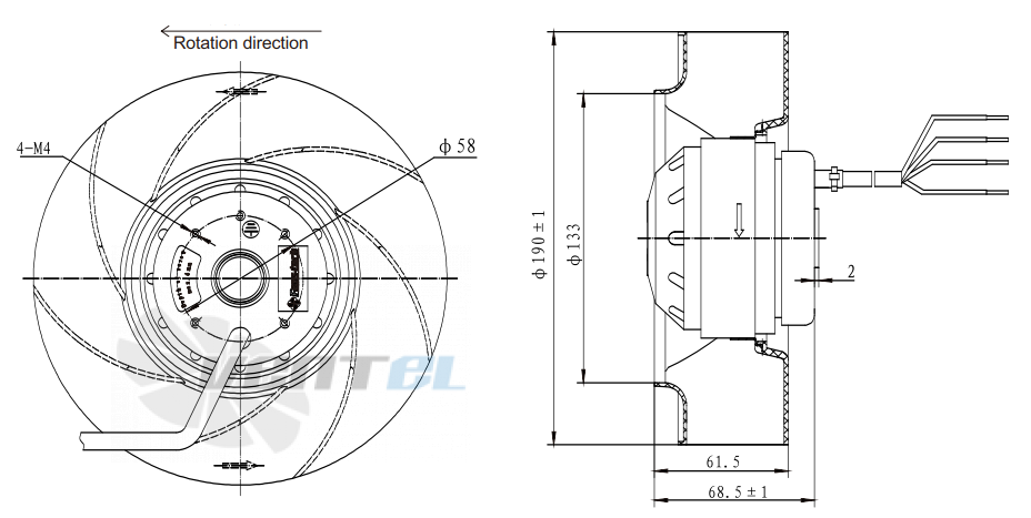 Присоединительные размеры Fans-tech SC190A1-AC6-12 с обратно загнутыми лопатками AC