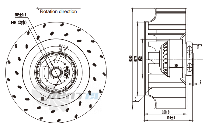 Присоединительные размеры Fans-tech SC240A2-068-000 с обратно загнутыми лопатками AC