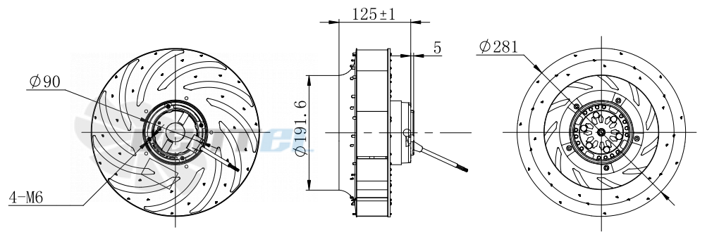 Присоединительные размеры Fans-tech SC280B1-074-001-001 с обратно загнутыми лопатками AC