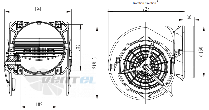 Присоединительные размеры Fans-tech DH146A1-AG5-01 с вперед загнутыми лопатками AC