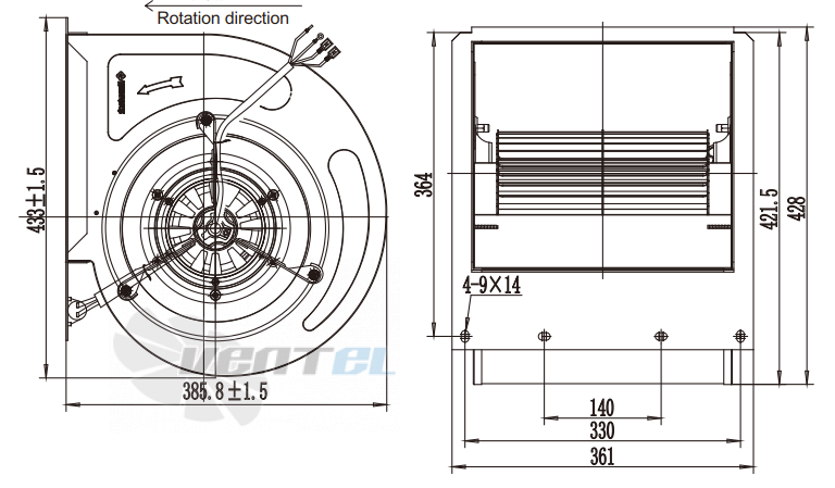 Присоединительные размеры Fans-tech DH255A3-AG5-00 с вперед загнутыми лопатками AC