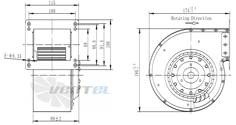 Присоединительные размеры Fans-tech SH120A1-AGT-00 с вперед загнутыми лопатками AC
