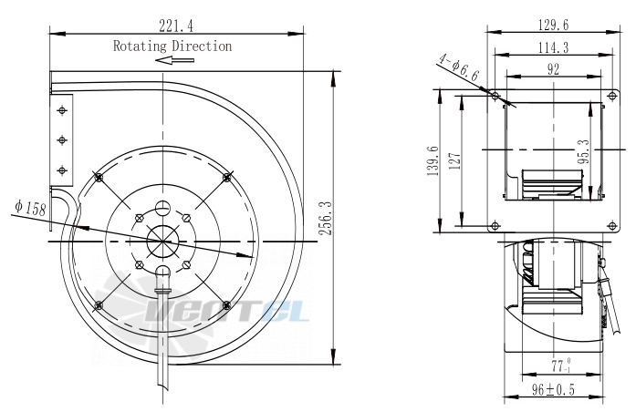 Присоединительные размеры Fans-tech SH140A1-AGT-01 с вперед загнутыми лопатками AC