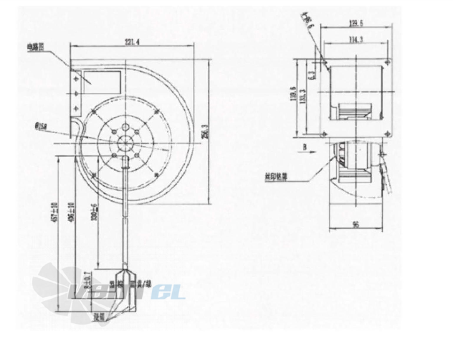Присоединительные размеры Fans-tech SH140A1-AC-03 с вперед загнутыми лопатками AC