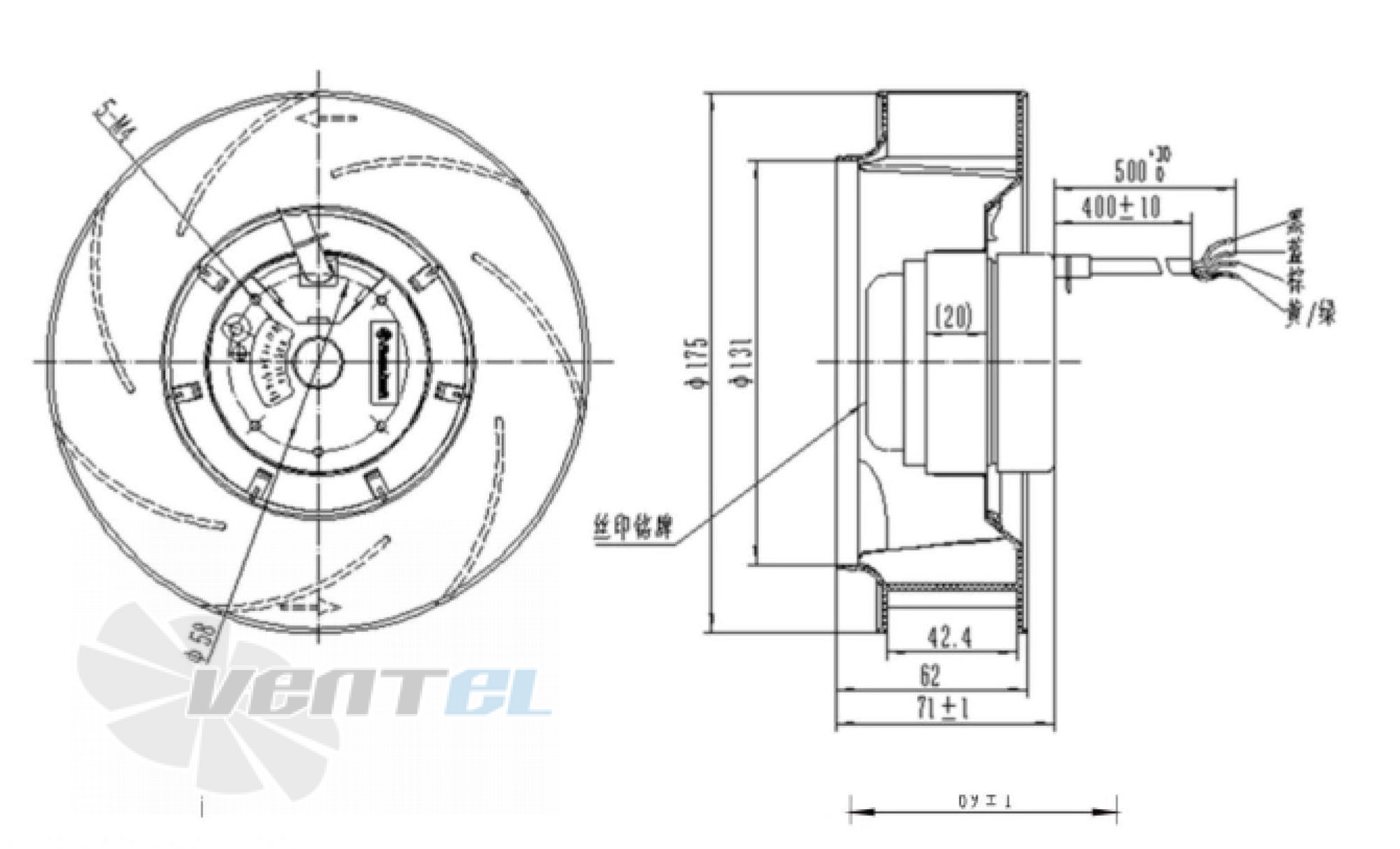 Присоединительные размеры Fans-tech SC175A1-AGT-03 с обратно загнутыми лопатками AC
