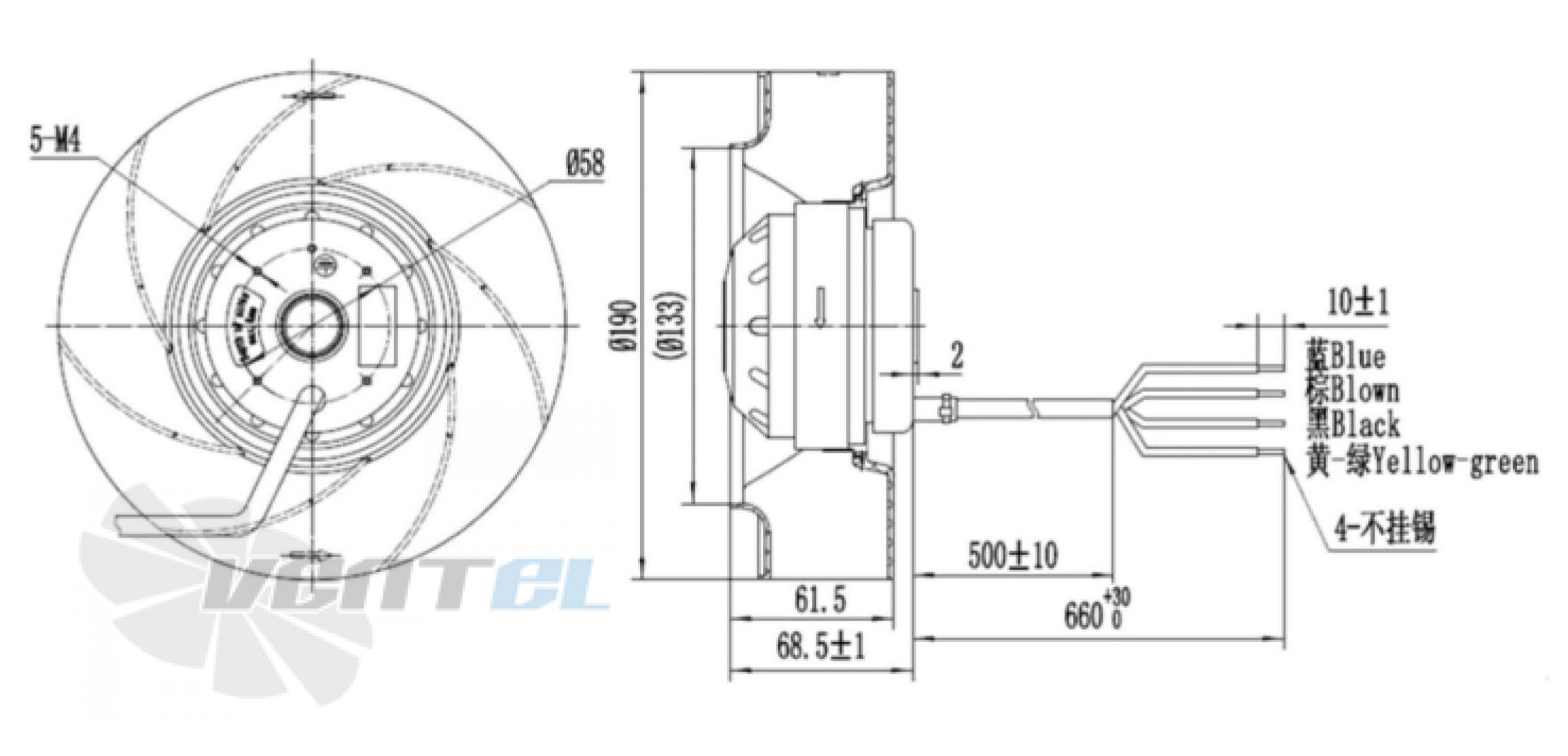 Присоединительные размеры Fans-tech SC190A1-AC6-10 с обратно загнутыми лопатками AC