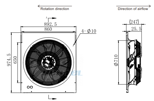 Присоединительные размеры Fans-tech AG710F5-AKT-00 осевой EC