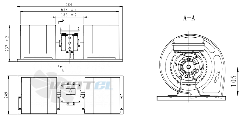 Присоединительные размеры Fans-tech FC160F7-AFT-00 фанкойл EC