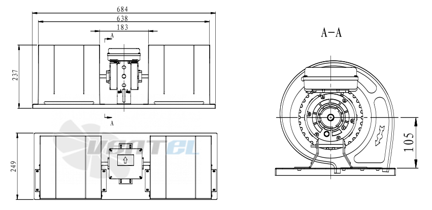 Присоединительные размеры Fans-tech FC160F7-ADT-00 фанкойл EC