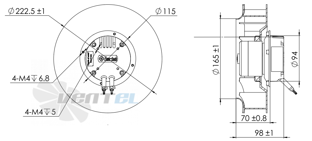 Присоединительные размеры Fans-tech SC220E2-055-000 с обратно загнутыми лопатками EC