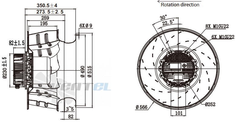 Присоединительные размеры Fans-tech SC560F5-AKT-00 с обратно загнутыми лопатками EC