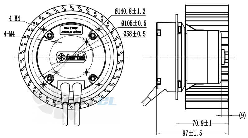 Присоединительные размеры Fans-tech SC140E2-AF5-00 с вперед загнутыми лопатками EC