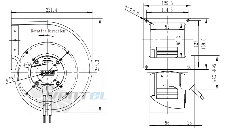 Присоединительные размеры Fans-tech SH140E2-AGT-01 с вперед загнутыми лопатками EC
