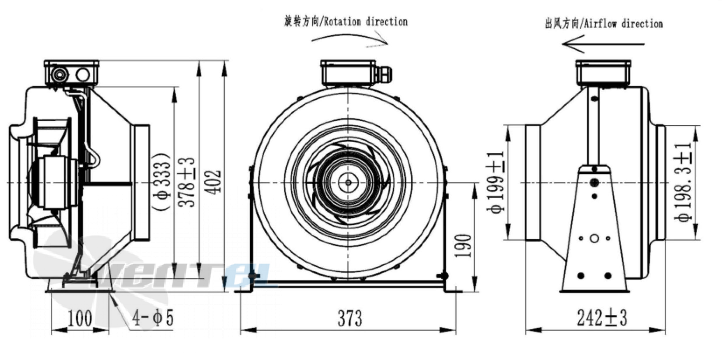 Присоединительные размеры Fans-tech DF200A1-068-A00 канальный