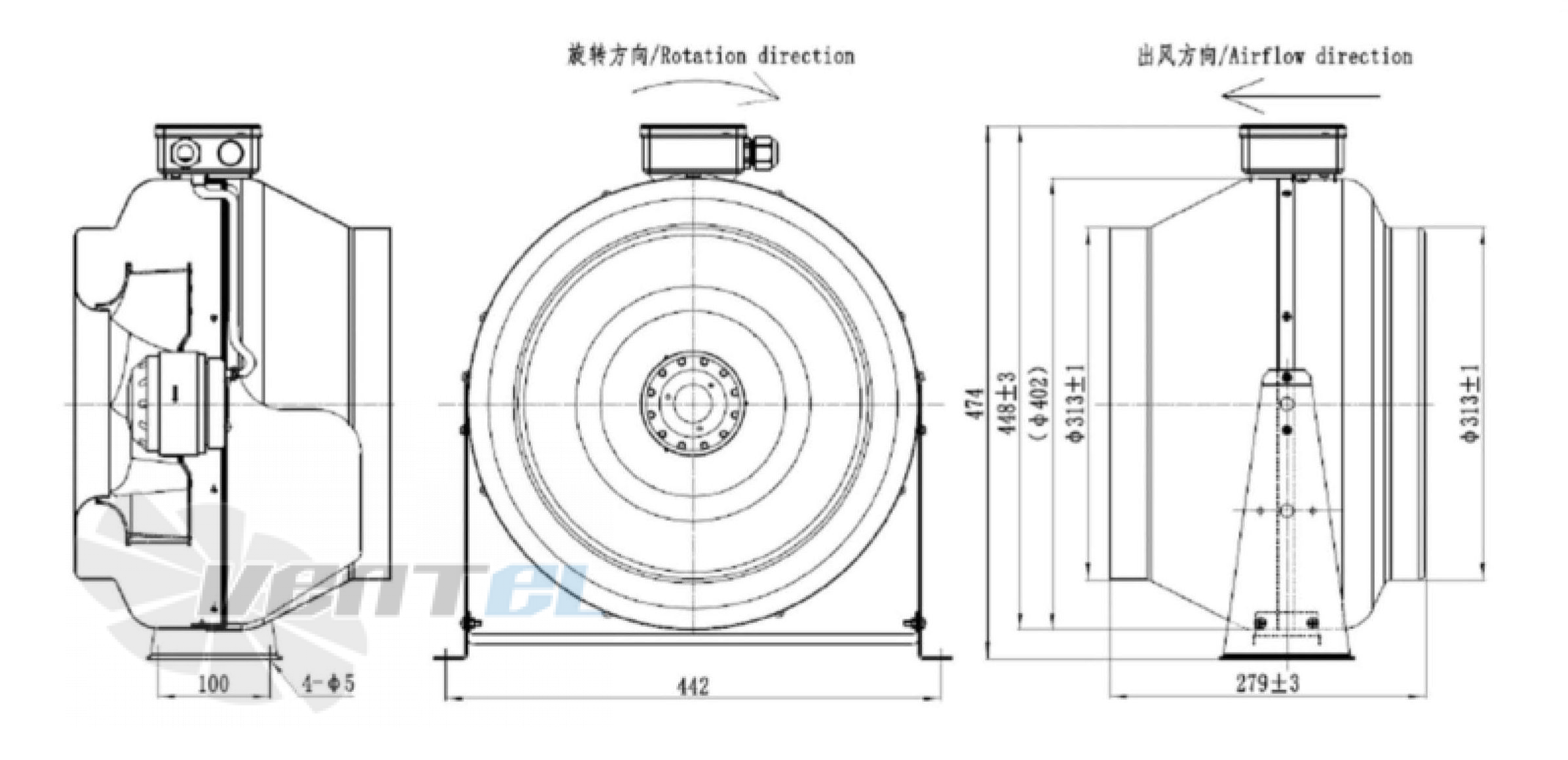 Присоединительные размеры Fans-tech DF315A1-068-A00 канальный