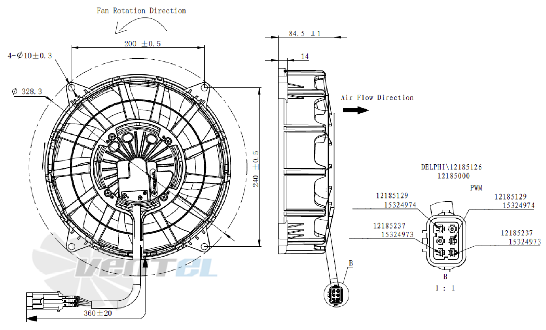 Присоединительные размеры Fans-tech AF255F4-060-000 осевой DC
