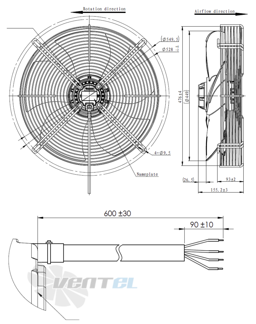 Присоединительные размеры Fans-tech AF450A2-074-000 осевой AC