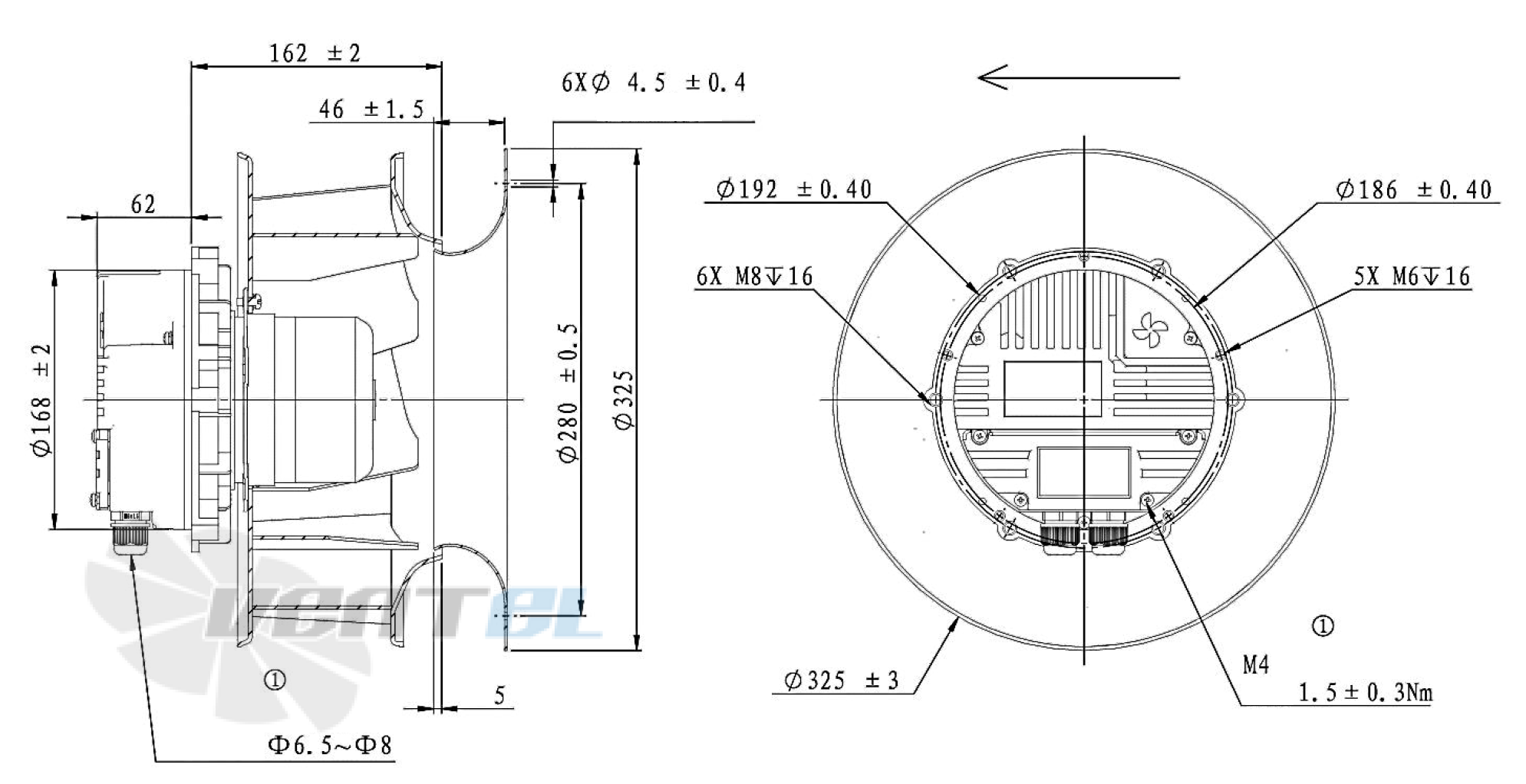Присоединительные размеры Fans-tech SC310E5-AQT-00 центробежный