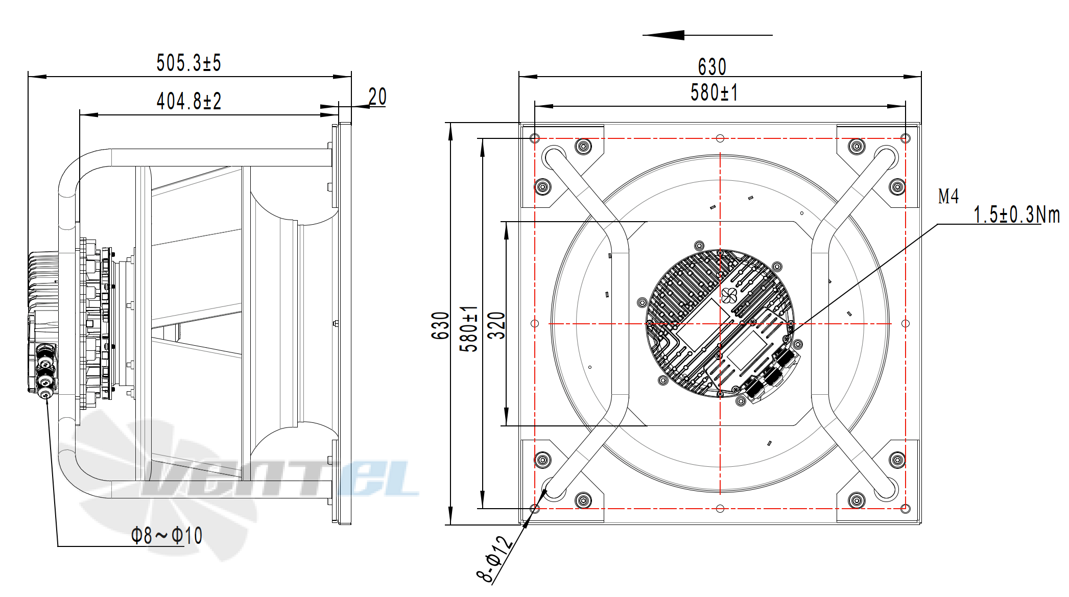 Присоединительные размеры Fans-tech SC500F5-150-000 центробежный