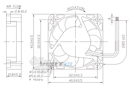 Габаритные размеры Jamicon KF0410S1L постоянного тока DC