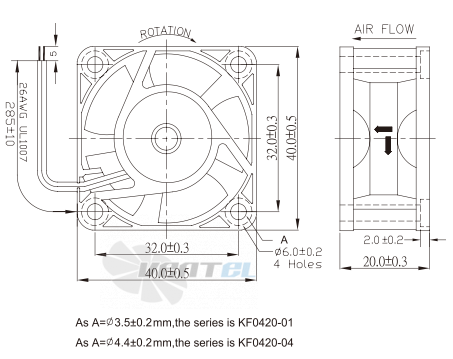 Габаритные размеры Jamicon KF0420-5L постоянного тока DC