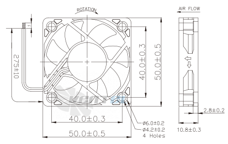 Габаритные размеры Jamicon KF0510B2H-AH постоянного тока DC