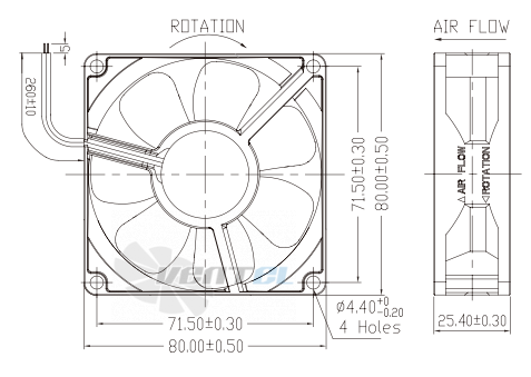 Габаритные размеры Jamicon KF0825B4SR постоянного тока DC