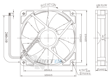 Габаритные размеры Jamicon KF1225-1V постоянного тока DC