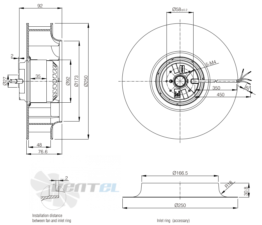 Габаритные размеры Jasonfan C4E-250.48D 250 мм