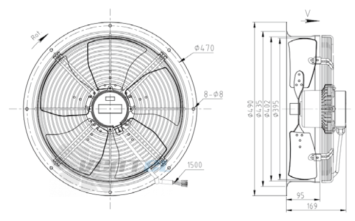 Габаритные размеры KEMAO TFE400-80B5.4D.V-03B 0.12 кВт осевой AC