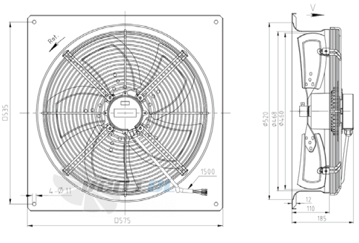 Габаритные размеры KEMAO TFE460-85B5.6E.V-01B 0.10 кВт осевой AC