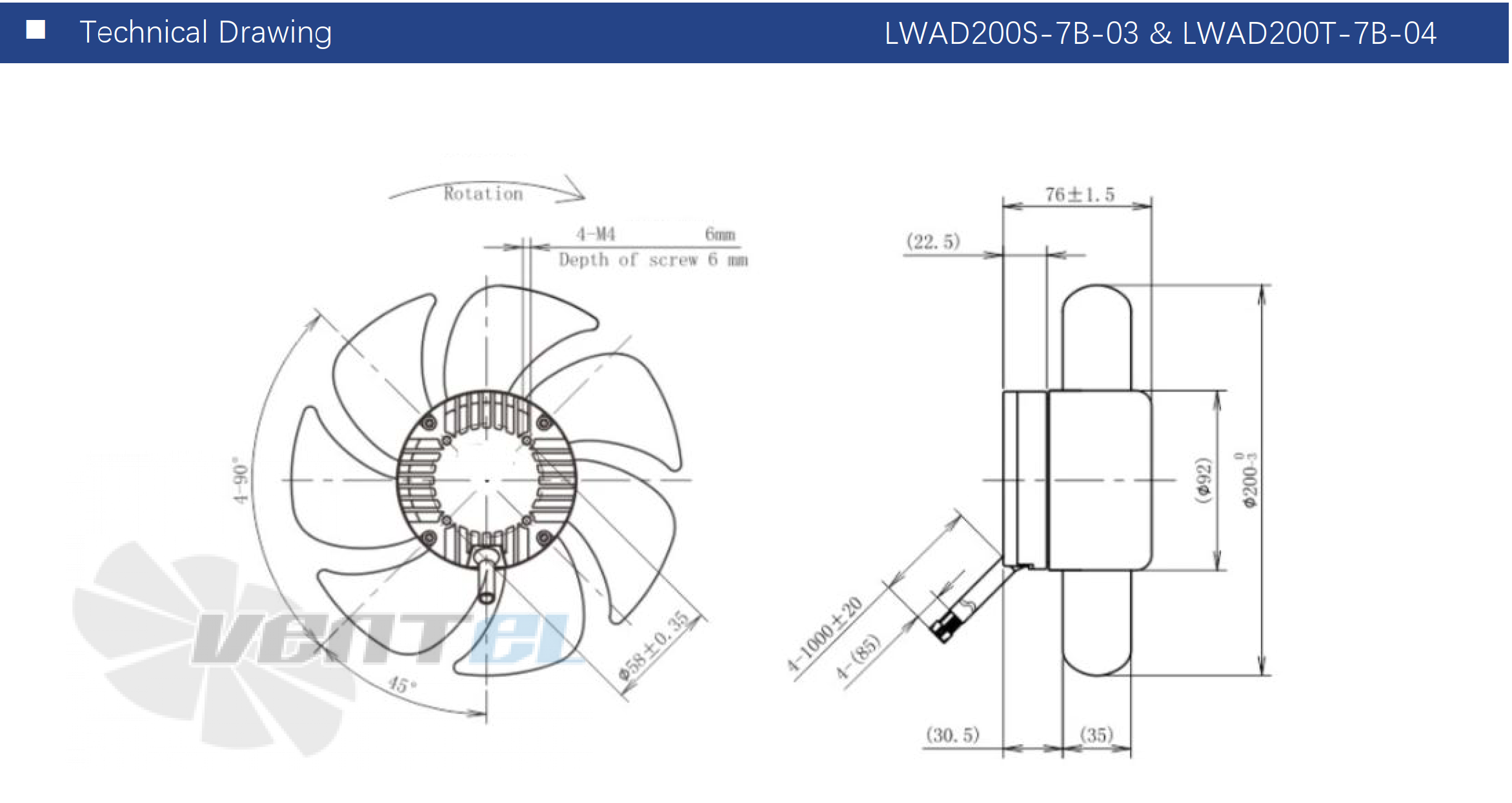 Размеры Longwell LWAD200T-7B-04