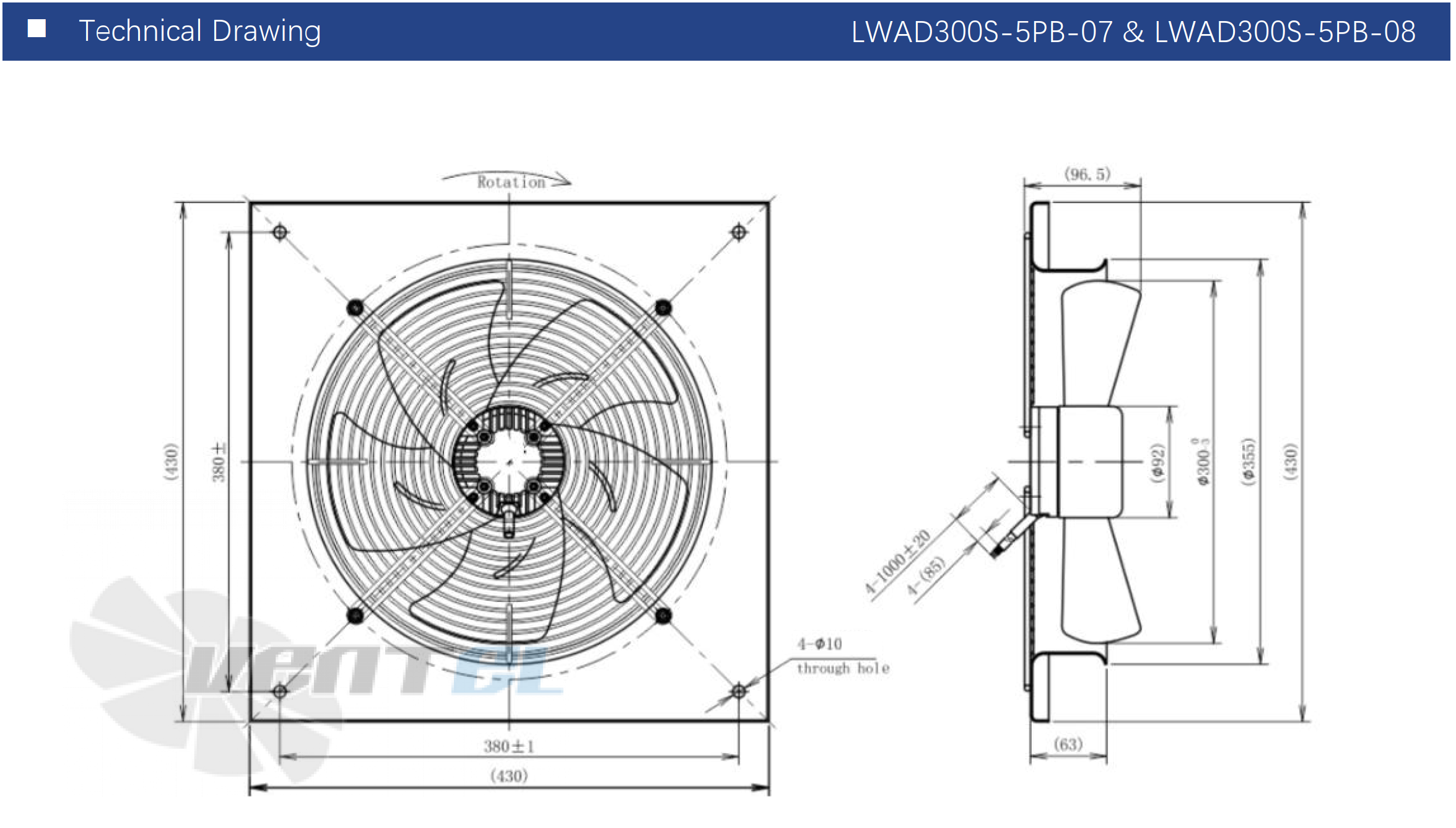 Размеры Longwell LWAD300T-5PB-08