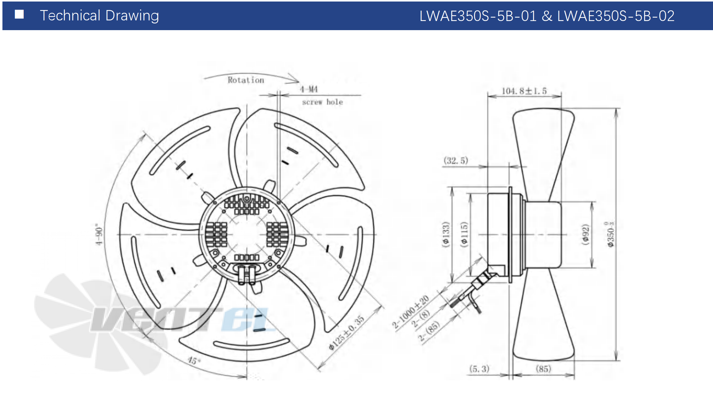 Размеры Longwell LWAE350T-5B-02