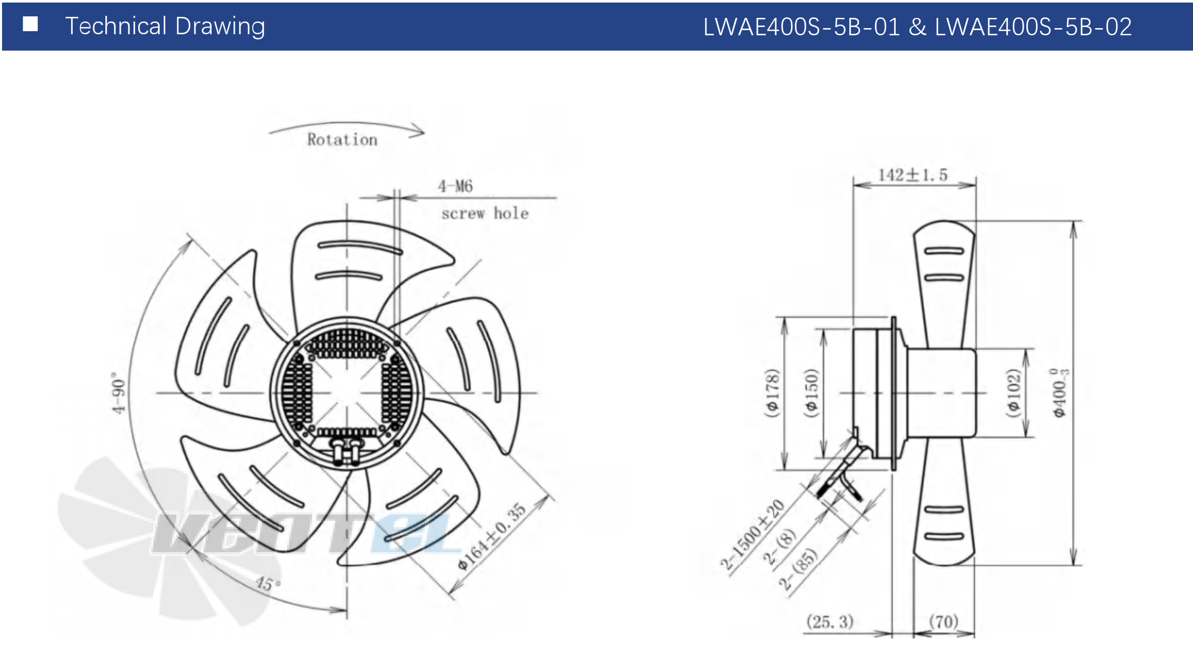Размеры Longwell LWAE400S-5B-01