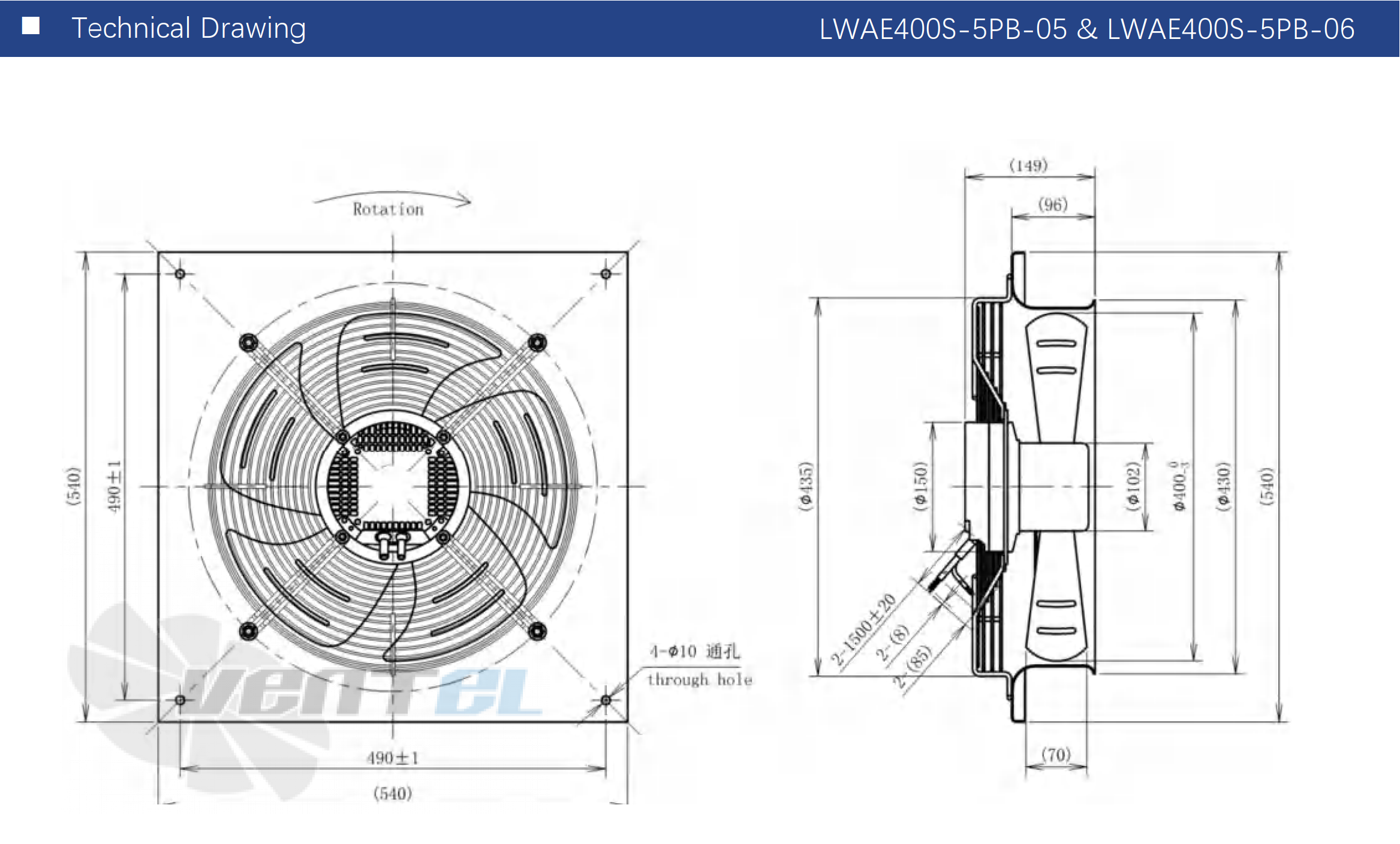 Размеры Longwell LWAE400T-5PB-06