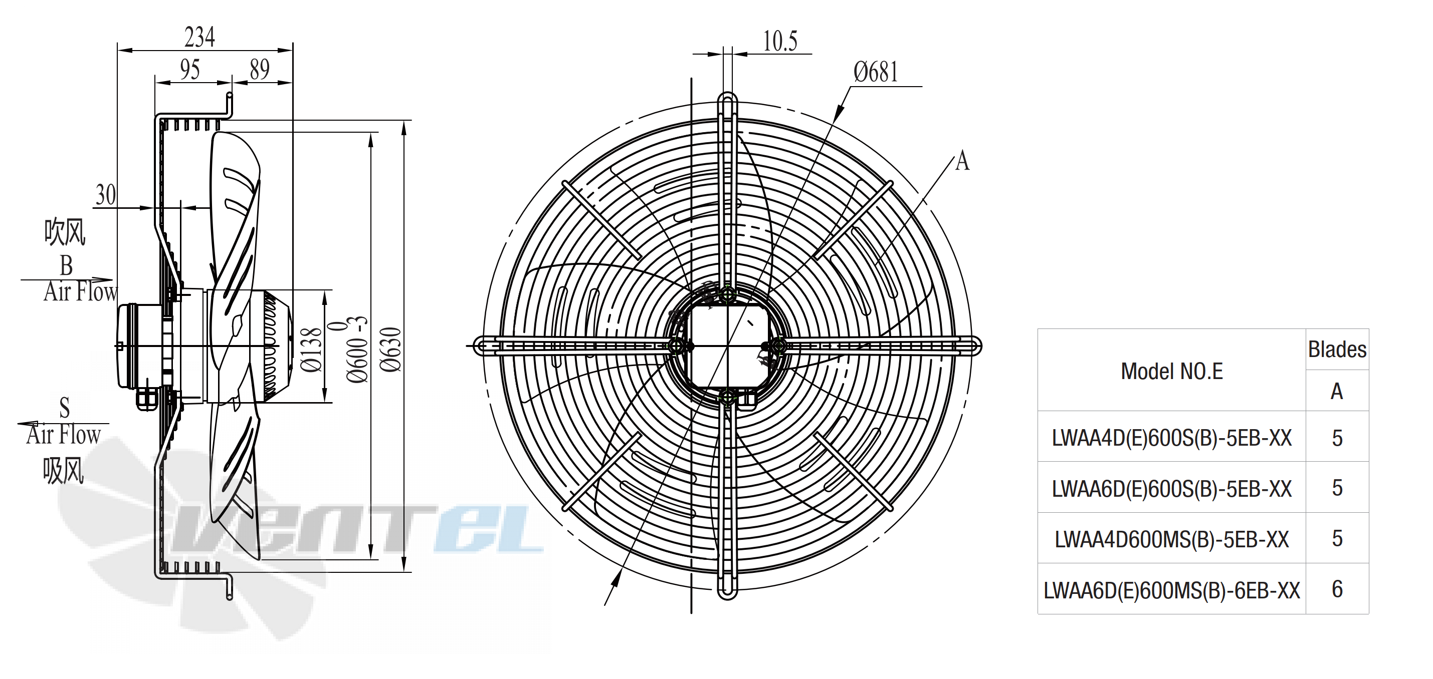 Размеры Longwell LWAA4D600S-5EB-07