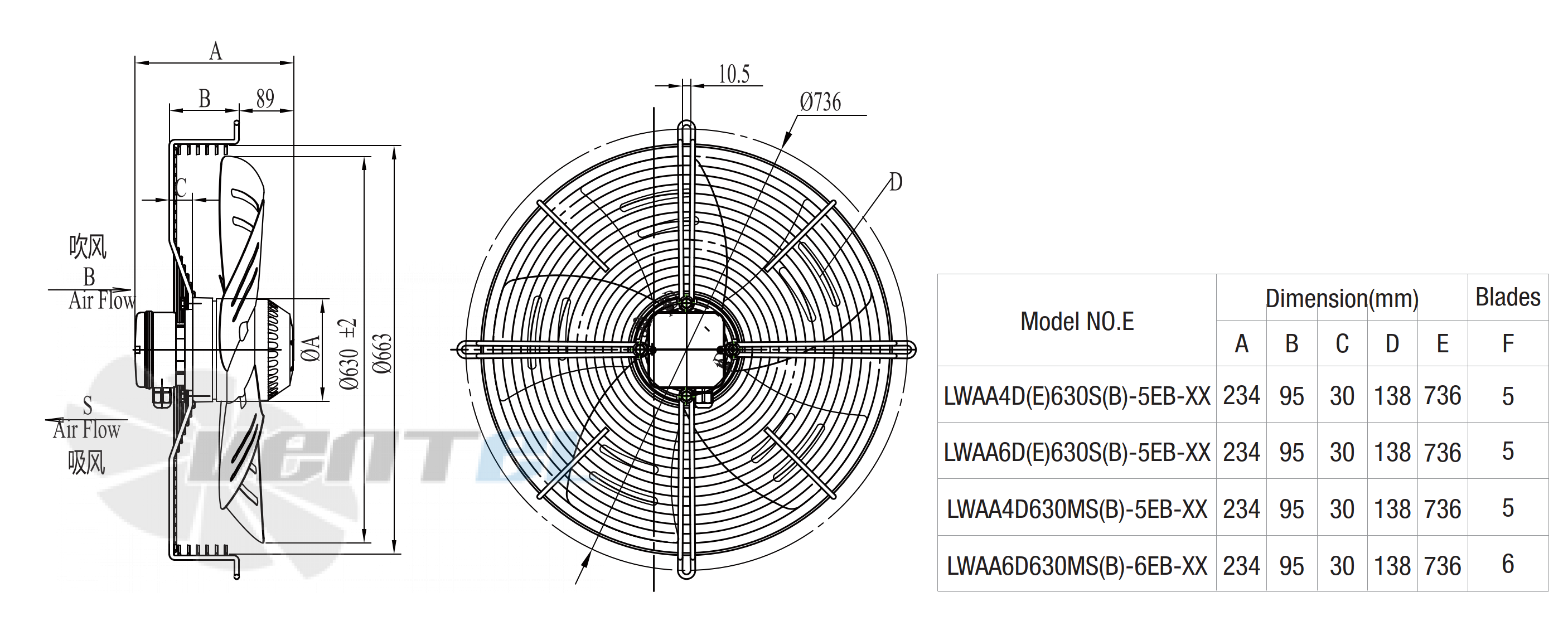 Размеры Longwell LWAA6D630S-5EB-23