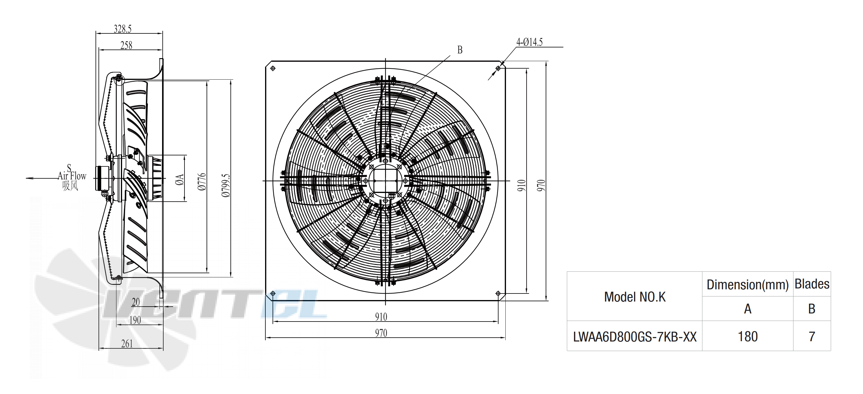 Размеры Longwell LWAA6D800S-5KB-09