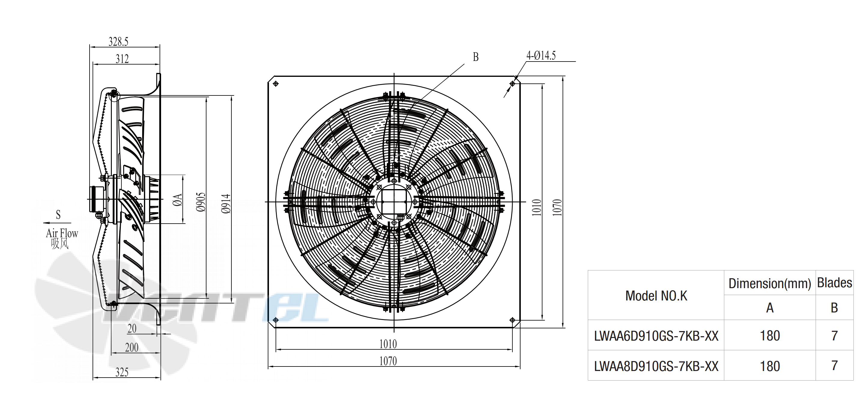 Размеры Longwell LWAA6D910S-5KB-08