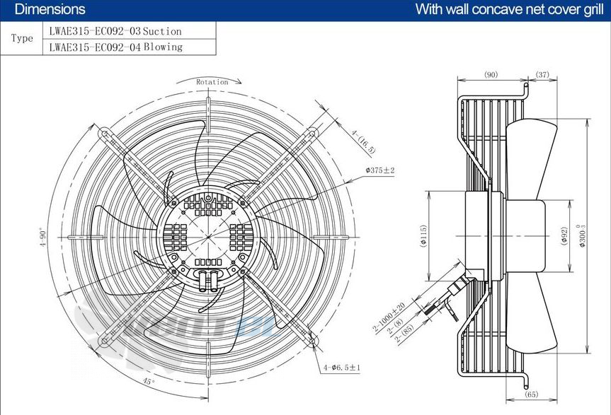 Размеры Longwell LWAE315-EC092-04
