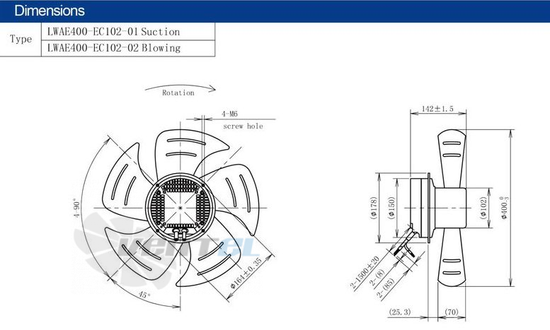 Размеры Longwell LWAE400-EC102-02