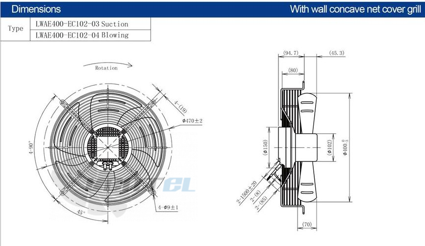 Размеры Longwell LWAE400-EC102-03