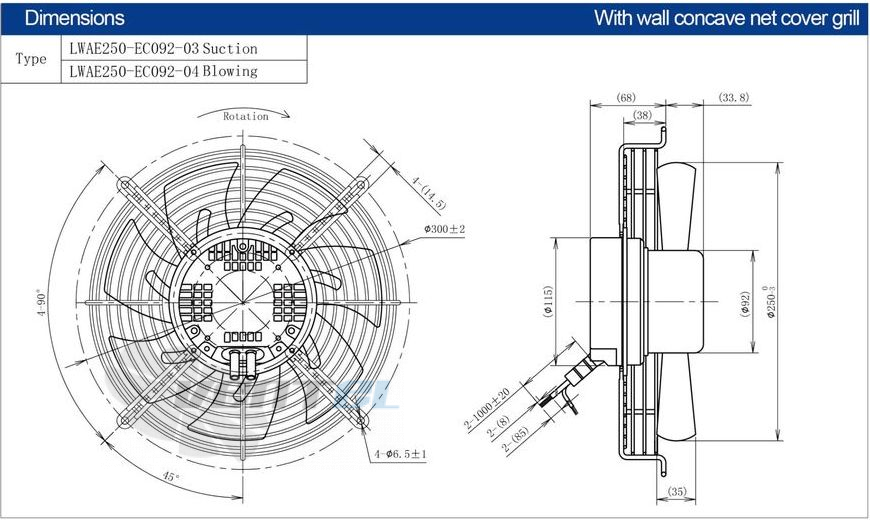 Размеры Longwell LWAE250-EC092-04