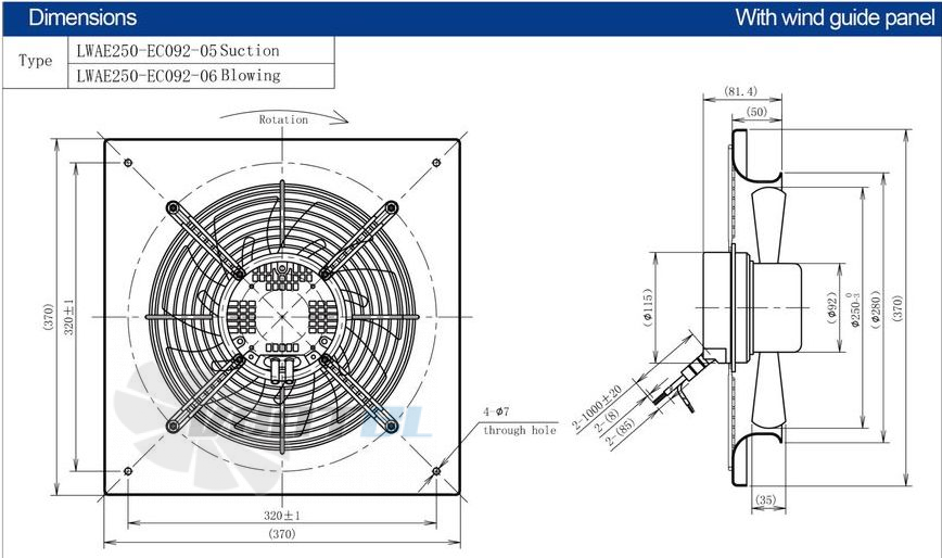 Размеры Longwell LWAE250-EC092-05