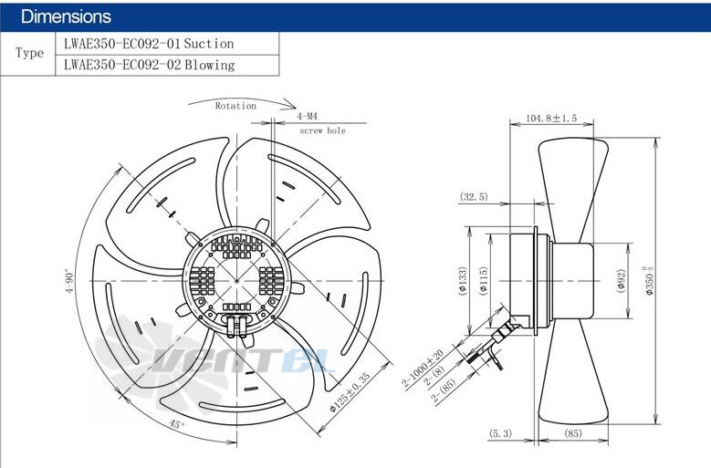 Размеры Longwell LWAE350-EC092-02