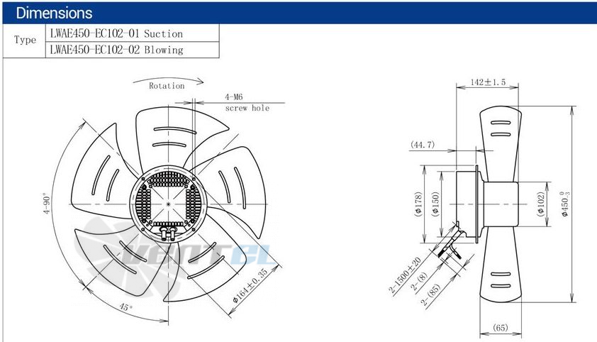 Размеры Longwell LWAE450-EC102-02